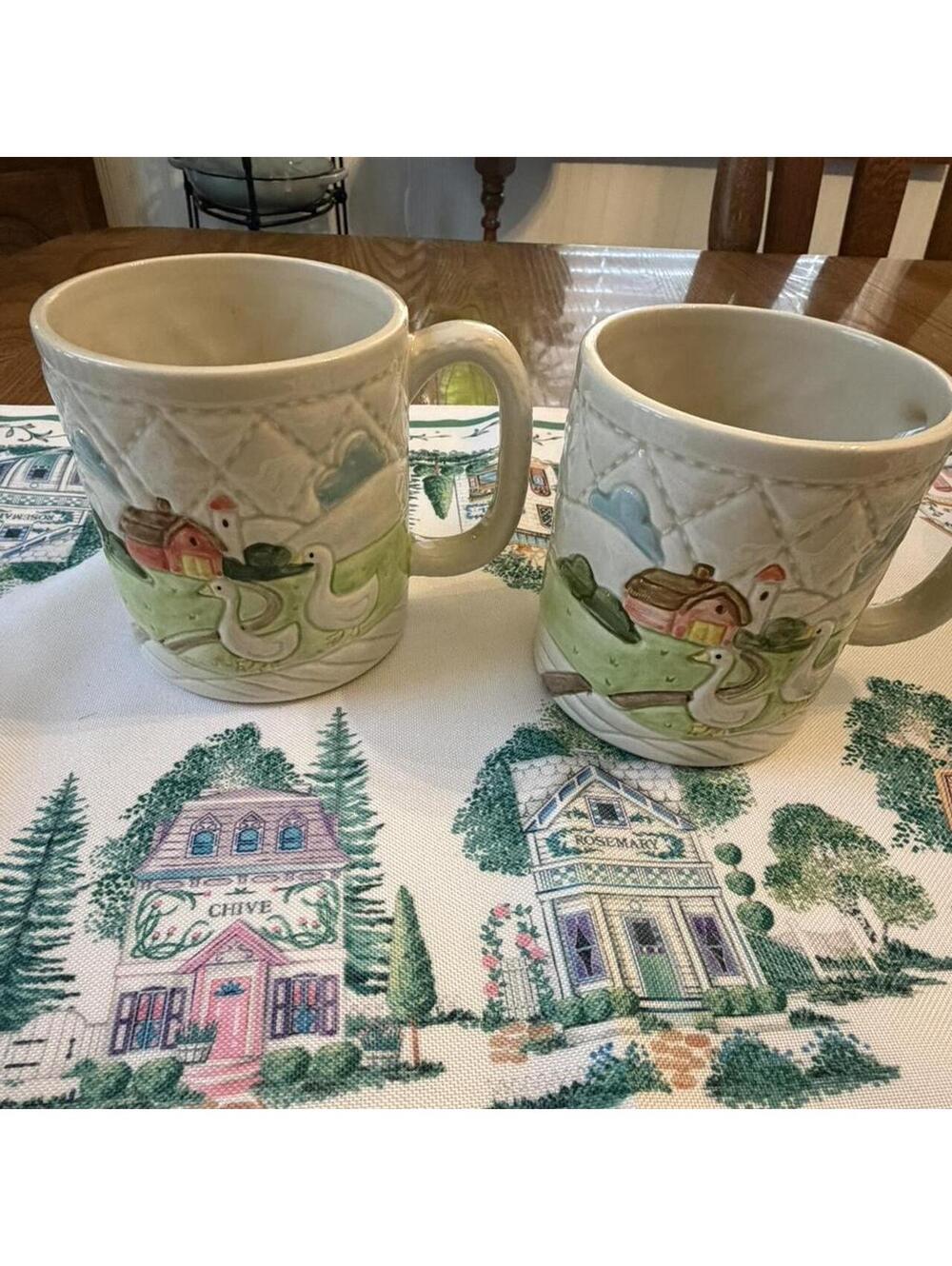 Vintage Cottagecore Goose Farm Mugs Set of 2